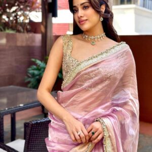 Elegant Chanderi Silk Saree — Pastel Pink Floral